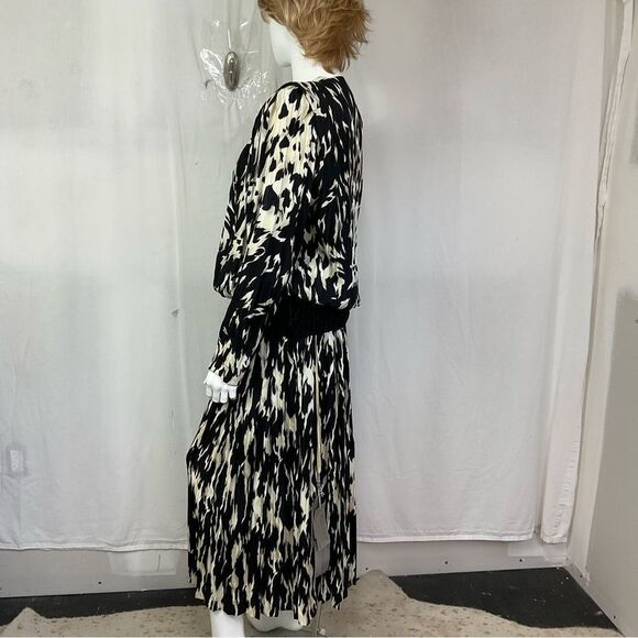 NEW Norma Walters Vintage 80’s Black Cream Silk Top & Midi Skirt Set 10 - Picture 6 of 17